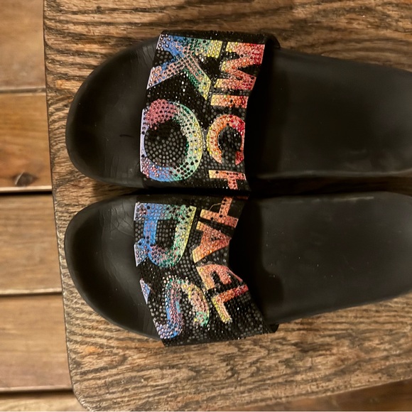 Michael Kors Shoes - Michael Kors Black Slides with Colorful Logo